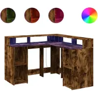 vidaXL LED-Schreibtisch Räuchereiche 130x130x91 cm Holzwerkstoff