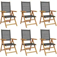 vidaXL 6-teiliges Set aus verstellbaren Klappstühlen, schwarz, aus Polyrattan und Massivholz