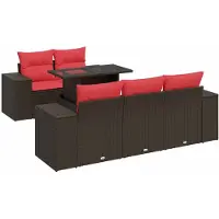 vidaXL 6-tlg. Garten-Sofagarnitur mit Kissen Braun Poly Rattan Akazie