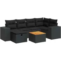 vidaXL 7-tlg. Garten-Sofagarnitur mit Kissen Schwarz Poly Rattan