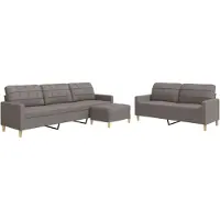 vidaXL 3-tlg. Sofagarnitur mit Fußhocker Taupe Stoff