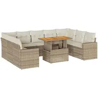 vidaXL 10-tlg. Garten-Sofagarnitur mit Kissen Beige Poly Rattan