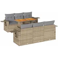 vidaXL 7-tlg. Garten-Sofagarnitur mit Kissen Beige Poly Rattan
