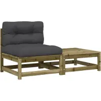 vidaXL Gartensofa ohne Armlehnen mit Kissen und Hocker