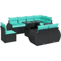 vidaXL 9-tlg. Garten-Sofagarnitur mit Kissen Schwarz Poly Rattan
