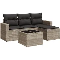 vidaXL 5-tlg. Garten-Sofagarnitur mit Kissen Hellgrau Poly Rattan