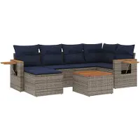 vidaXL 7-tlg. Garten-Sofagarnitur mit Kissen Grau Poly Rattan