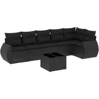 vidaXL 7-tlg. Garten-Sofagarnitur mit Kissen Schwarz Poly Rattan