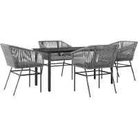 vidaXL 5-tlg. Garten-Essgruppe mit Kissen Grau Poly Rattan Glas
