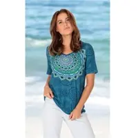 DW-Shop Viskose-Shirt in Druck blau in Größe 44/46 von , Blau, 44/46