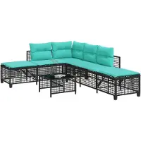 vidaXL 3-teiliges Ecksofa-Set für den Garten mit Kissen, schwarzes Polyrattan