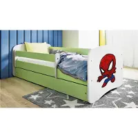 WFL GROUP Kinderbett Grün 70x140 80x160 80x180 cm – mit Matratze, Rausfallschutz und Schublade – Jugendbett für Mädchen und Jungen – Stabil und Sicher – Spider – 180x80 cm