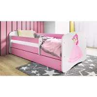 WFL GROUP Kinderbett Rosa 70x140 80x160 80x180 cm – mit Matratze, Rausfallschutz und Schublade – Jugendbett für Mädchen – Stabil und Sicher – Prinzessin – 180x80 cm