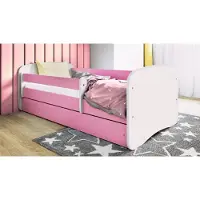 WFL GROUP Kinderbett Rosa 70x140 80x160 80x180 cm – mit Matratze, Rausfallschutz und Schublade – Jugendbett für Mädchen – Stabil und Sicher – Rosa – 160x80 cm