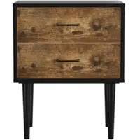 OKWISH Nachttisch MDF Antikbraun mit 2 Schubladen, wasserfeste Oberfläche, pflegeleicht
