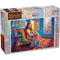 Magnolia Puzzle Frau mit Katze 1000 Puppen