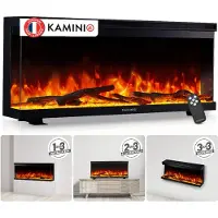 KAMINIO Elektrokamin LEA - Elektrischer 3-in-1 Kamin mit Panoramaview, Heizung, 3D-Flammeneffekt, 12 Flammenfarben, Fernbedienung - 36 Zoll
