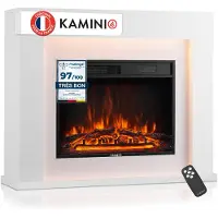 KAMINIO Elektrokamin MATTI - Elektrischer Standkamin mit Heizung, 3D-Flammeneffekt, LED-Ambientelicht, Fernbedienung - 38 Zoll, Weiß