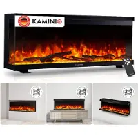 KAMINIO Elektrokamin LEA - Elektrischer 3-in-1 Kamin mit Panoramaview, Heizung, 3D-Flammeneffekt, 12 Flammenfarben, Fernbedienung - 42 Zoll