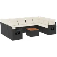 vidaXL 10-tlg. Garten-Sofagarnitur mit Kissen Schwarz Poly Rattan