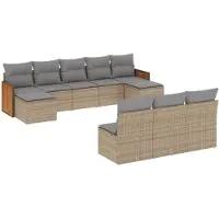 vidaXL 10-tlg. Garten-Sofagarnitur mit Kissen Beige Poly Rattan
