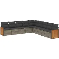 vidaXL 9-tlg. Garten-Sofagarnitur mit Kissen Grau Poly Rattan
