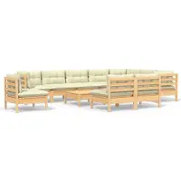 vidaXL 11-tlg. Garten-Lounge-Set mit Creme Kissen Massivholz Kiefer