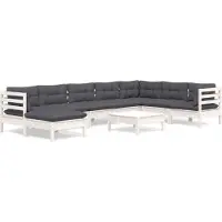 vidaXL 9-tlg. Garten-Lounge-Set mit Kissen Weiß Kiefer Massivholz