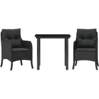 vidaXL 3-tlg. Garten-Essgruppe mit Kissen Schwarz Poly Rattan
