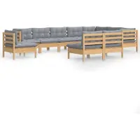 vidaXL 10-tlg. Garten-Lounge-Set mit Grauen Kissen Kiefer Massivholz