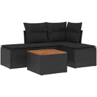 vidaXL 5-tlg. Garten-Sofagarnitur mit Kissen Schwarz Poly Rattan