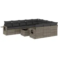 vidaXL 11-tlg. Garten-Sofagarnitur mit Kissen Grau Poly Rattan