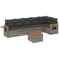 vidaXL 7-tlg. Garten-Sofagarnitur mit Kissen Grau Poly Rattan