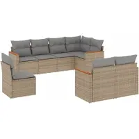 vidaXL 8-tlg. Garten-Sofagarnitur mit Kissen Beige Poly Rattan