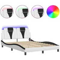 vidaXL Bettgestell Viana mit LED ohne Matratze Weiß&Schwarz 140x200cm
