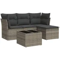 vidaXL 5-tlg. Garten-Sofagarnitur mit Kissen Grau Poly Rattan
