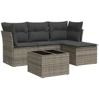 vidaXL 5-tlg. Garten-Sofagarnitur mit Kissen Grau Poly Rattan