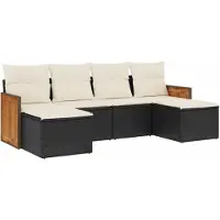 vidaXL 6-tlg. Garten-Sofagarnitur mit Kissen Schwarz Poly Rattan