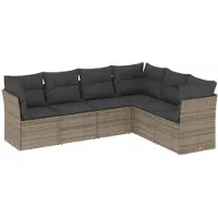 vidaXL 6-tlg. Garten-Sofagarnitur mit Kissen Grau Poly Rattan
