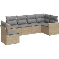 vidaXL 6-tlg. Garten-Sofagarnitur mit Kissen Beige Poly Rattan