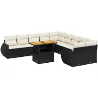 vidaXL 11-tlg. Garten-Sofagarnitur mit Kissen Schwarz Poly Rattan