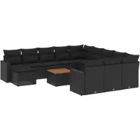 vidaXL 13-tlg. Garten-Sofagarnitur mit Kissen Schwarz Poly Rattan