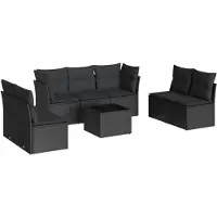 vidaXL 8-tlg. Garten-Sofagarnitur mit Kissen Schwarz Poly Rattan