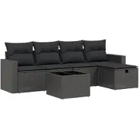 DKD Home Decor vidaXL 6-tlg. Garten-Sofagarnitur mit Kissen Schwarz Poly Rattan