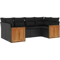 vidaXL 6-tlg. Garten-Sofagarnitur mit Kissen Schwarz Poly Rattan