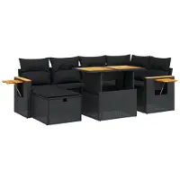 vidaXL 7-tlg. Garten-Sofagarnitur mit Kissen Schwarz Poly Rattan