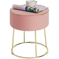 Coast – Runder Samt-Hocker mit Metallbeinen – Gepolsterter Make-up-Hocker – Belastbar bis 150 kg – 34 x 34 x 41 cm – Rosa