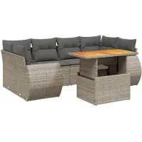 vidaXL 7-tlg. Garten-Sofagarnitur mit Kissen Grau Poly Rattan