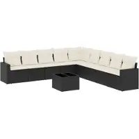 vidaXL 10-tlg. Garten-Sofagarnitur mit Kissen Schwarz Poly Rattan
