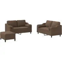 vidaXL 3-tlg. Sofagarnitur mit Kissen Braun Stoff